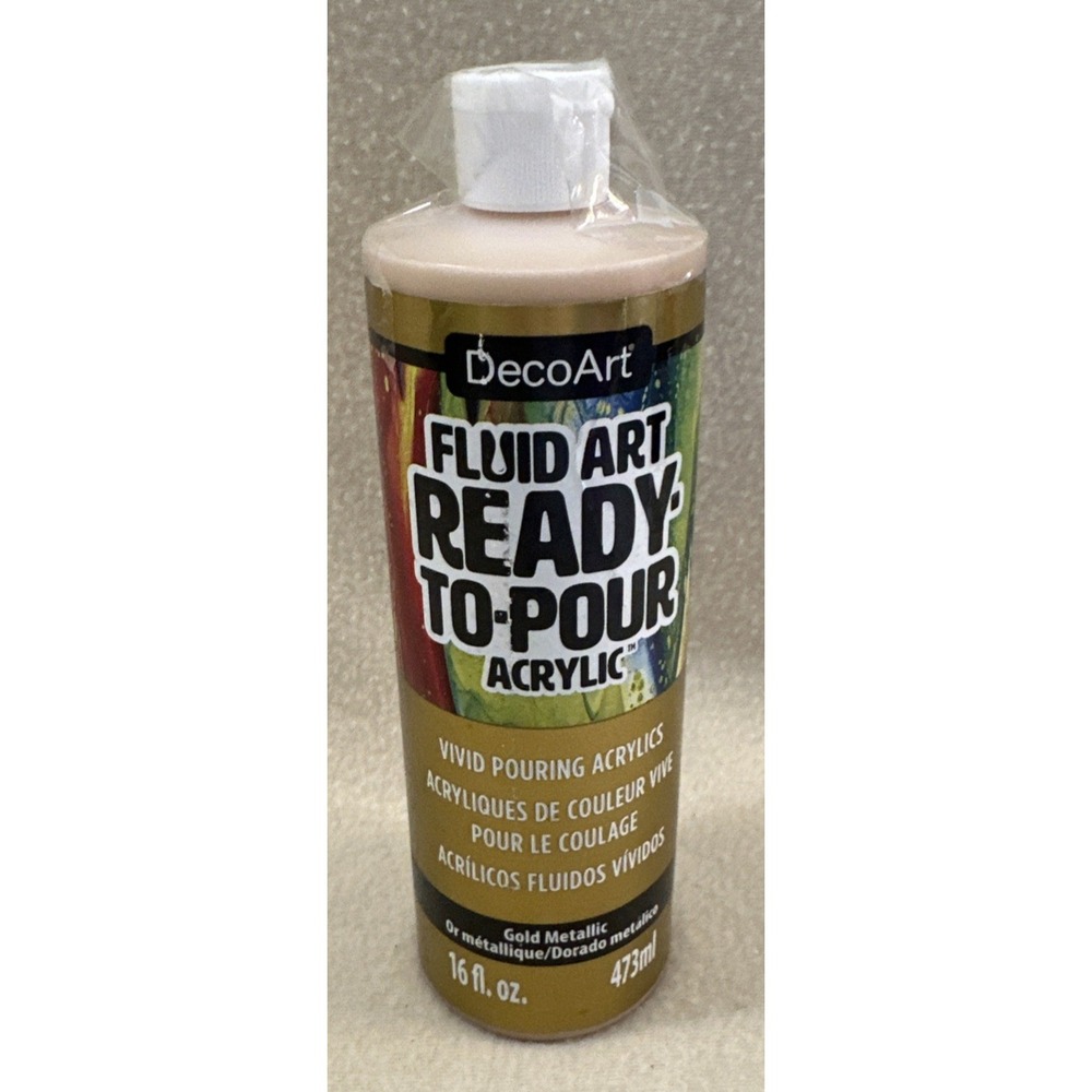 DecoArt Fluid Art Ready-To-Pour Acrylic Paint Gold Metallic 16 Oz NEW Sealed